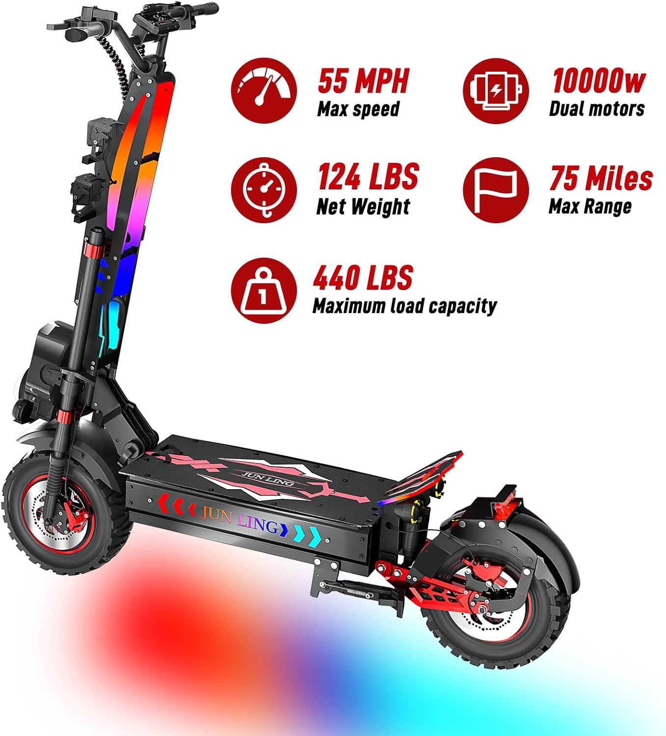 JL86 Pro Electric Scooter for Adults, 5000W Dual Motor， 60V 40Ah Quick-Release Battery, 55 MPH Speed, 13”Tubeless Tires, Dual Hydraulic Suspension, Foldable Off-Road Scooter