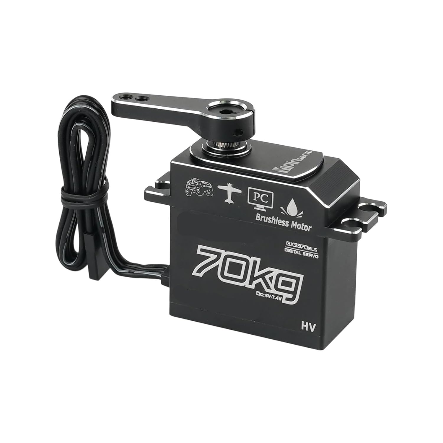 70Kg High Digital GX3370BLS Servos Brushless Motor 180/270/360/357 Degree 6-7.4V IP67 Servos Toys Parts for RC Robot Car(360 Degree)