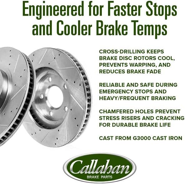 Callahan Brake Parts Front and Rear Brake Kit For Chevrolet Corvette 1963-82 - Drilled & Slotted Disc Rotors with Ceramic Brake Pads + Hardware, EBYK015075