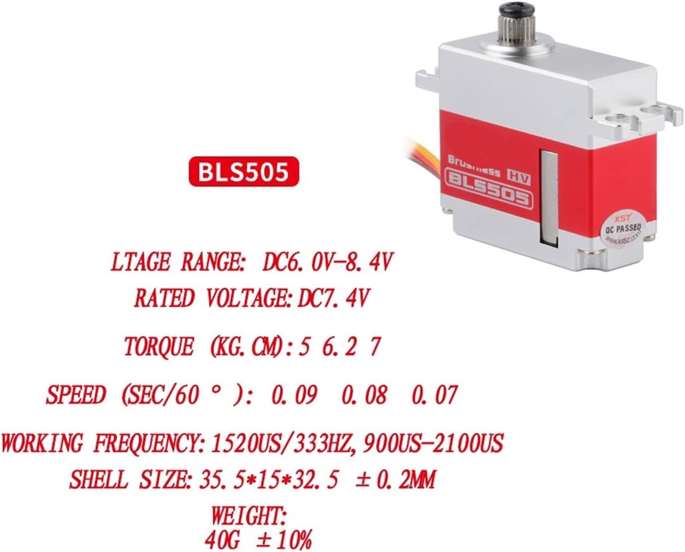 BLS505X Metal Digital Brushless High Voltage Servo 450/500 Narrow Frequency Tail Lock Servo 5.5kg(BLS505X)