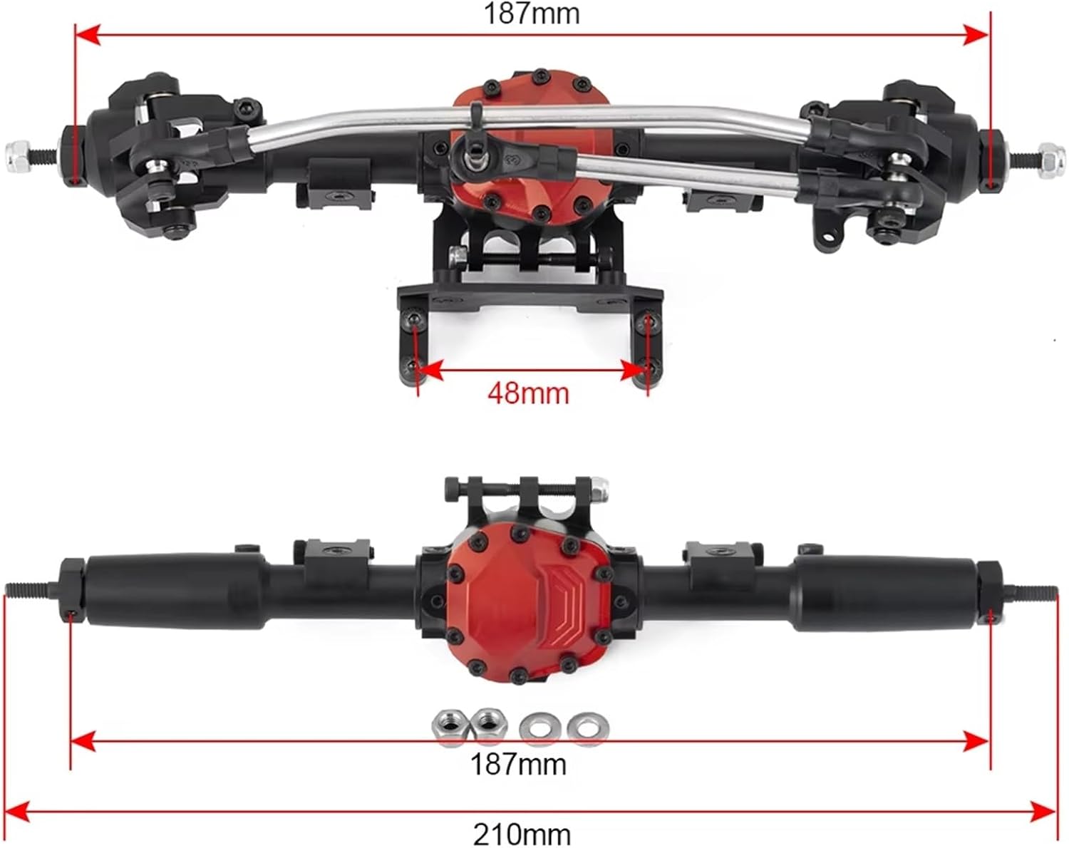 RC Car Accessories Compatible with Axial for SCX10 II 90046 1/10 RC for Rock Crawler Car for Model Upgrade Parts CNC Aluminum Alloy Front Rear Axle(Rear and Front)