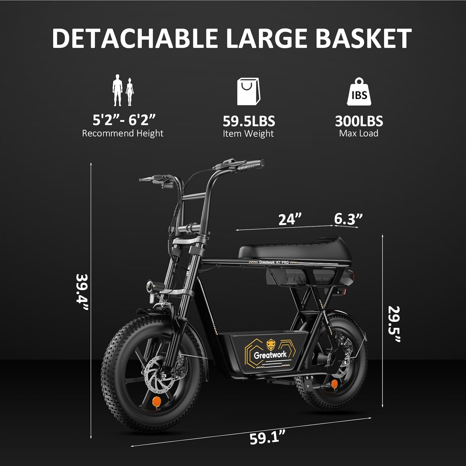 GREATWORK Peak 1200W/1500W Electric Scooter with Seat, 480/720Wh Removable Battery, Max 30/45 Miles Range, 20/25MPH Top Speed, 16x3.0 Fat Tire Motorcycle Style E Scooter for Adults with Basket