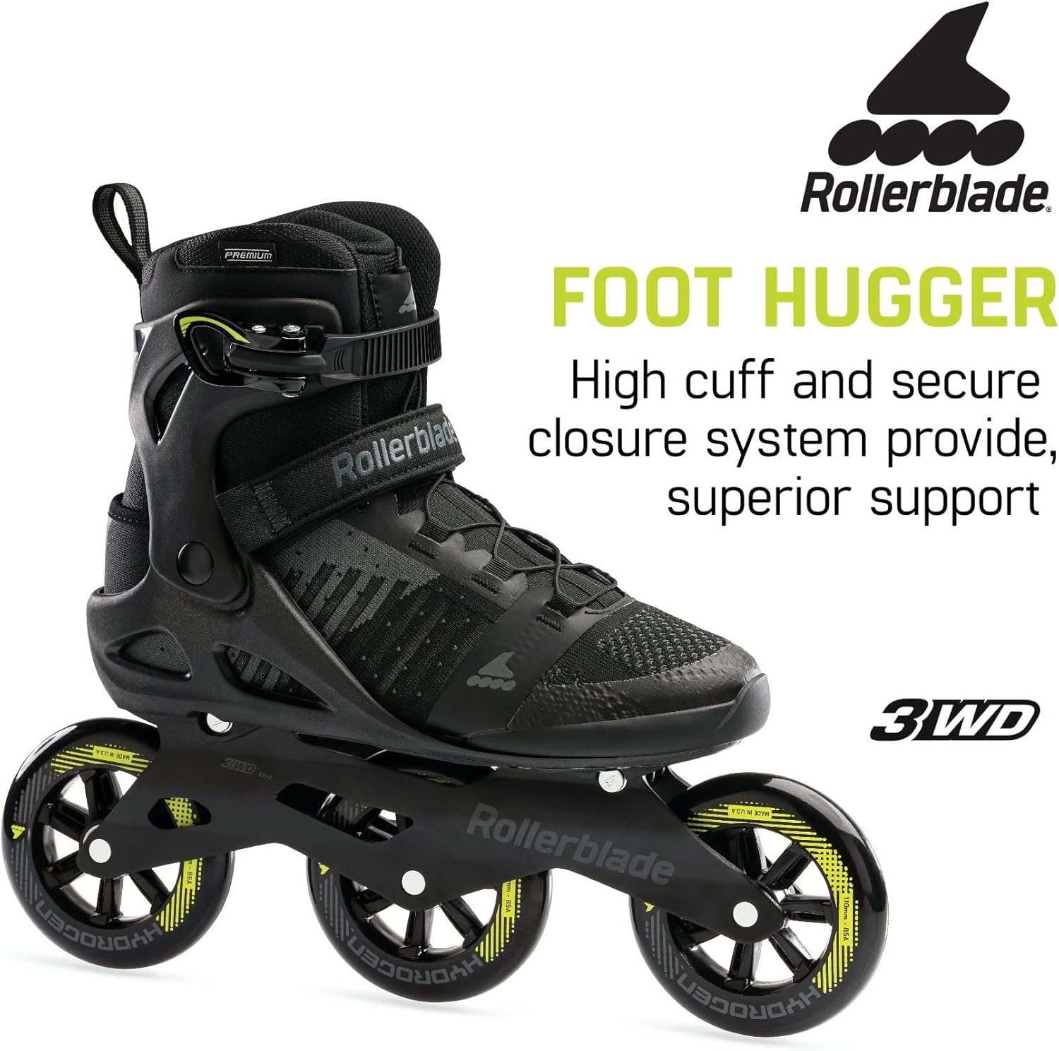 Rollerblade Macroblade 110 3WD Mens Adult Fitness Inline Skate, Black and Lime, Performance Inline Skates