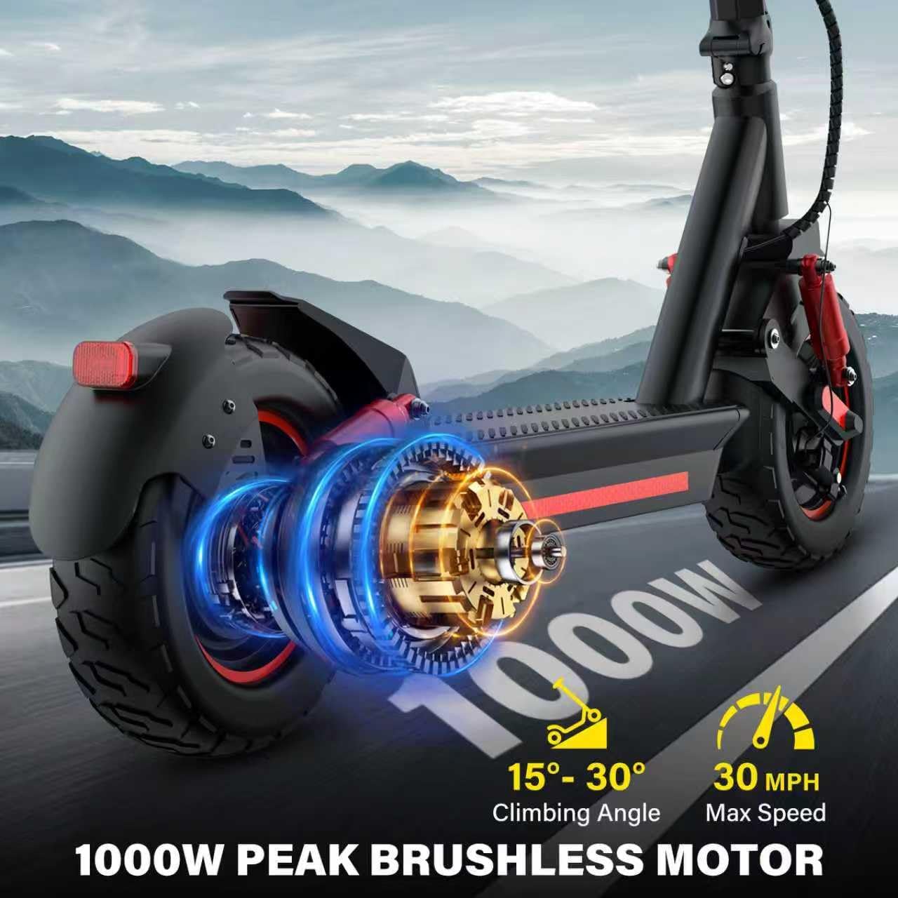 Electric Scooter for Adult - 1000W Peak Motor, Max 30 Miles Long Range, 30Mph Top Speed, 11