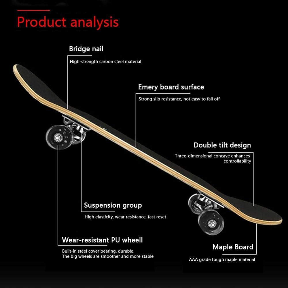 Four-Wheeled Skateboard Four-Wheeled Double Kick Maple Board 31 inch Professional Skateboard Suitable for Adults Teenagers and Children