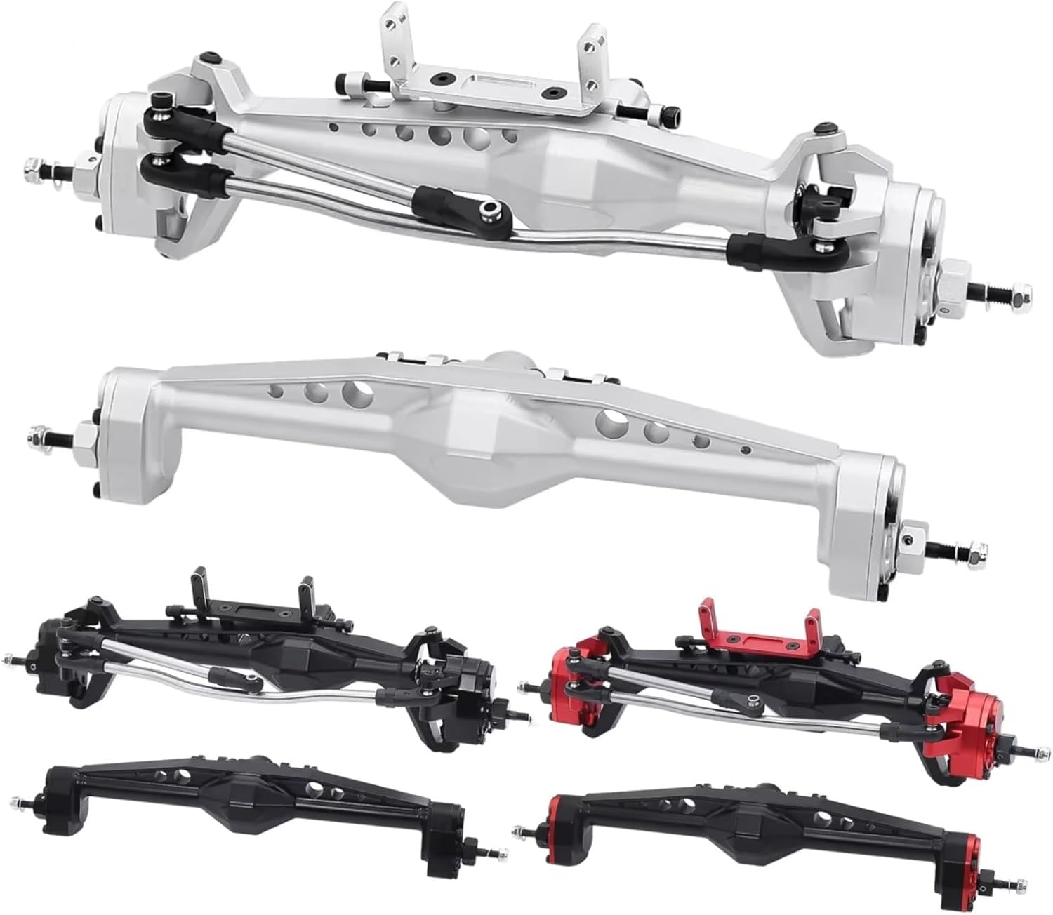 Rc Front Rear Axle for Axial for Capra 1.9 for UTB AXI03004 for LCG 1/10 RC Crawler for Chassis Upgrade Aluminum Offset Front Rear Portal Axle with Servo Mounts(Red,Axle F-R)