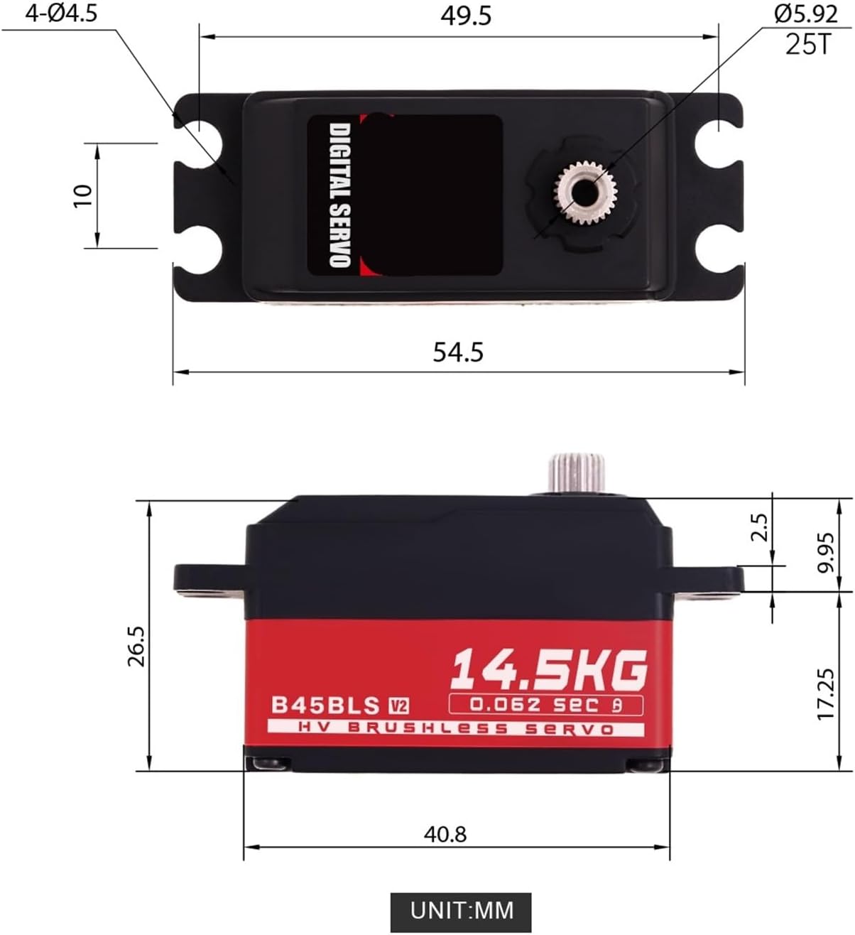 B45BLS V2 48g HV 2BB Steel Gear 14.5KG Brushless Low Profile High Speed ​​Servo Motor Suitable for 1/10 1/12 Scale(B45BLS V2 Set 2)