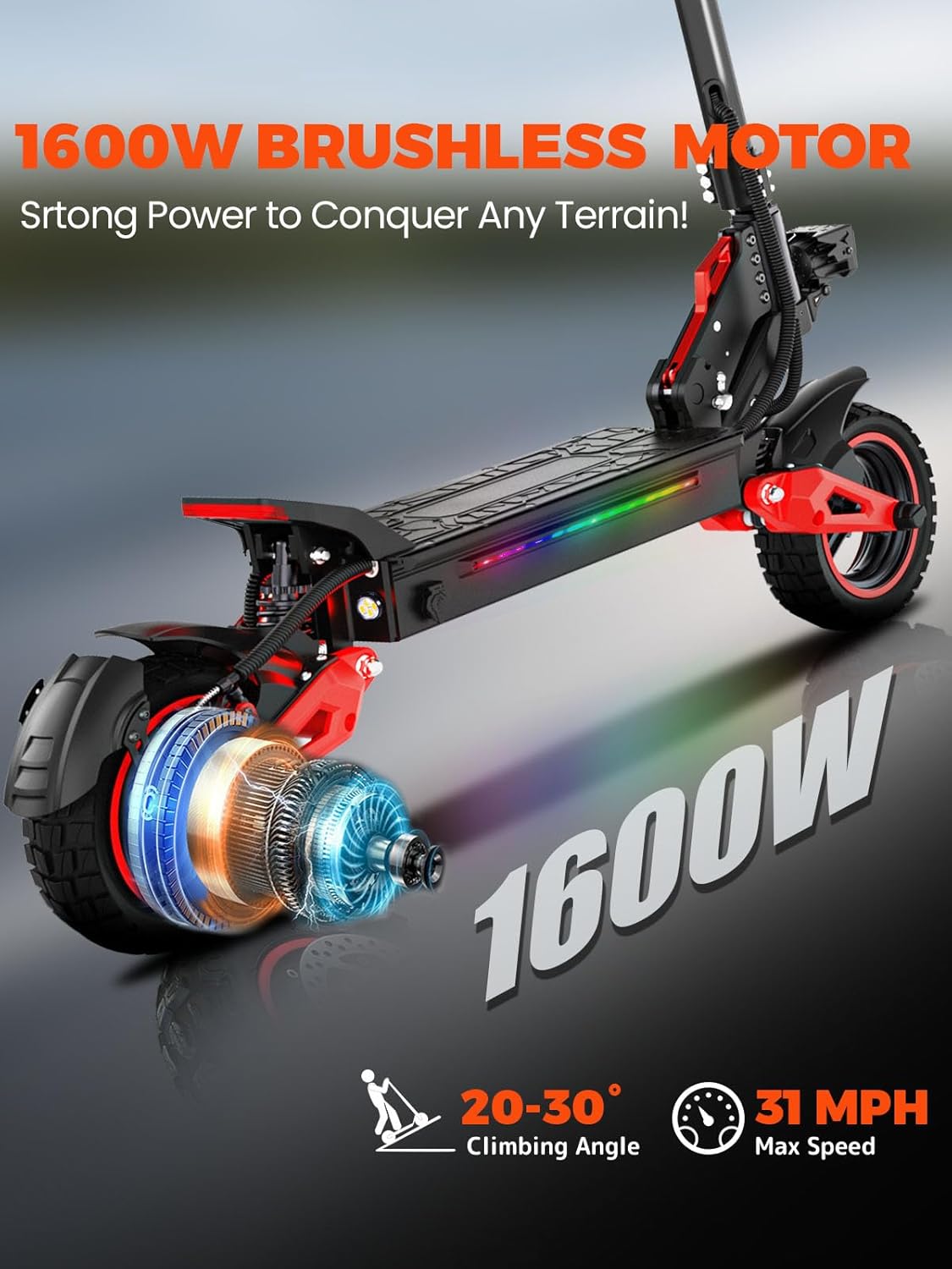 Offroad Electric Scooter Adults with Seat - 37-40 Miles Long Range Escooter,1200W Motor, 34MPH Fast Electric Scooters,48V 18/21AH Battery,11