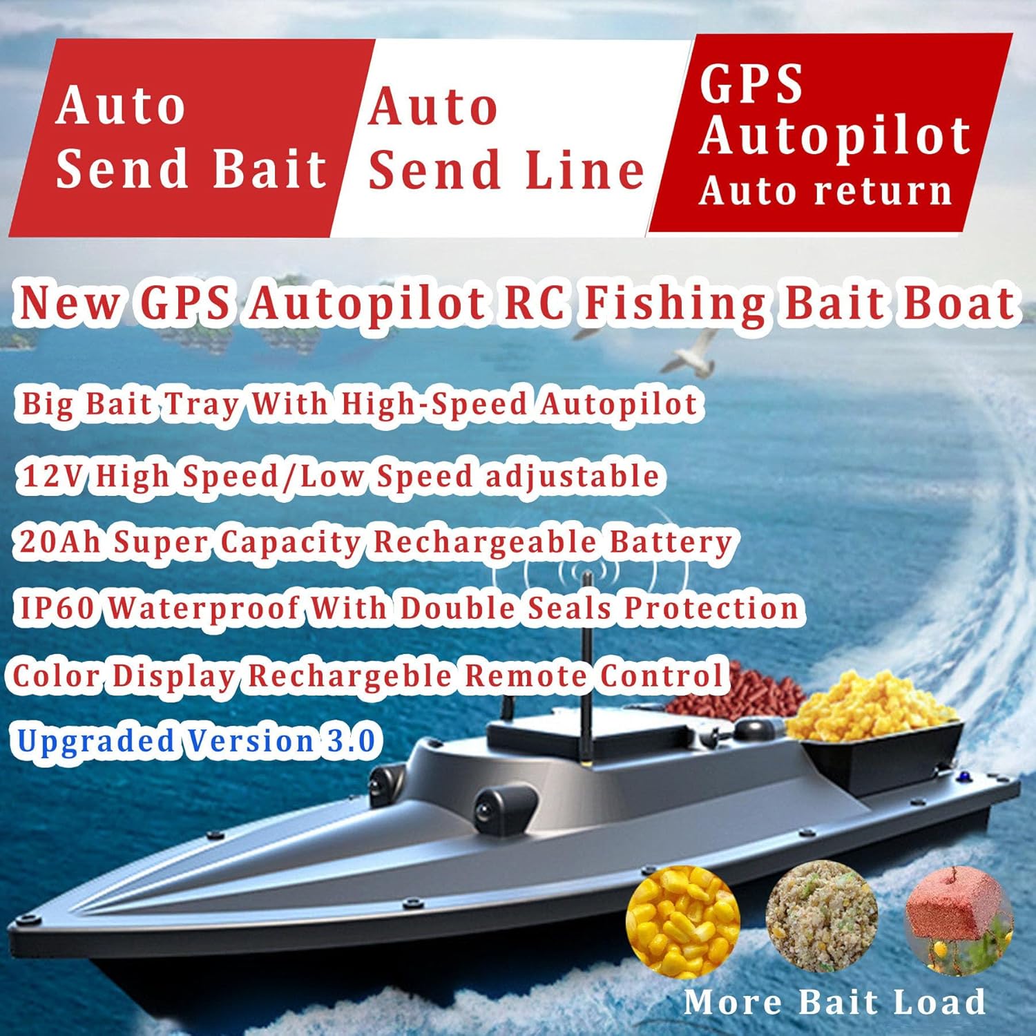 JABOBOAT High Speed RC Fishing Bait Boats for Ocean Lake Fishing, 500M Range, 4.5KG Load, Cruise Control