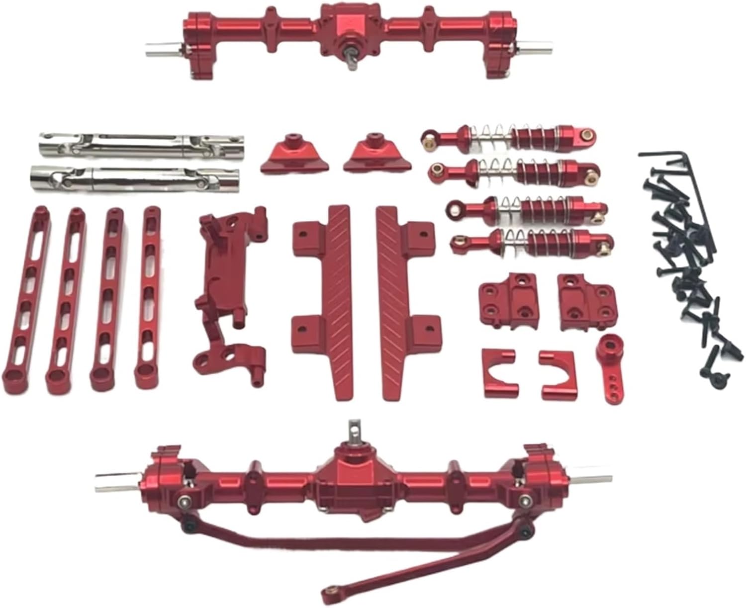 for MN82 1/12 Metal Front and Rear Portal Axle for Chassis Link Rod Pull Rod Mount Shock Absorber Side Pedal RC Car Upgrade Parts RC Car Parts(Red)