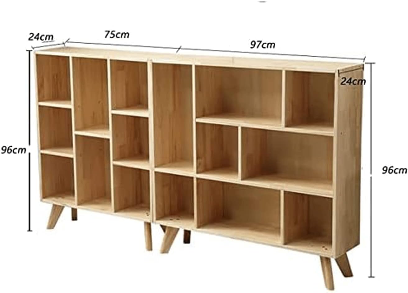 PAASHE Solid Wood Bookshelf Cabinet Leg Frame Design Bookcase Open Compartment Rack Bookcase Large Capacity 8 Grid Bookshelves