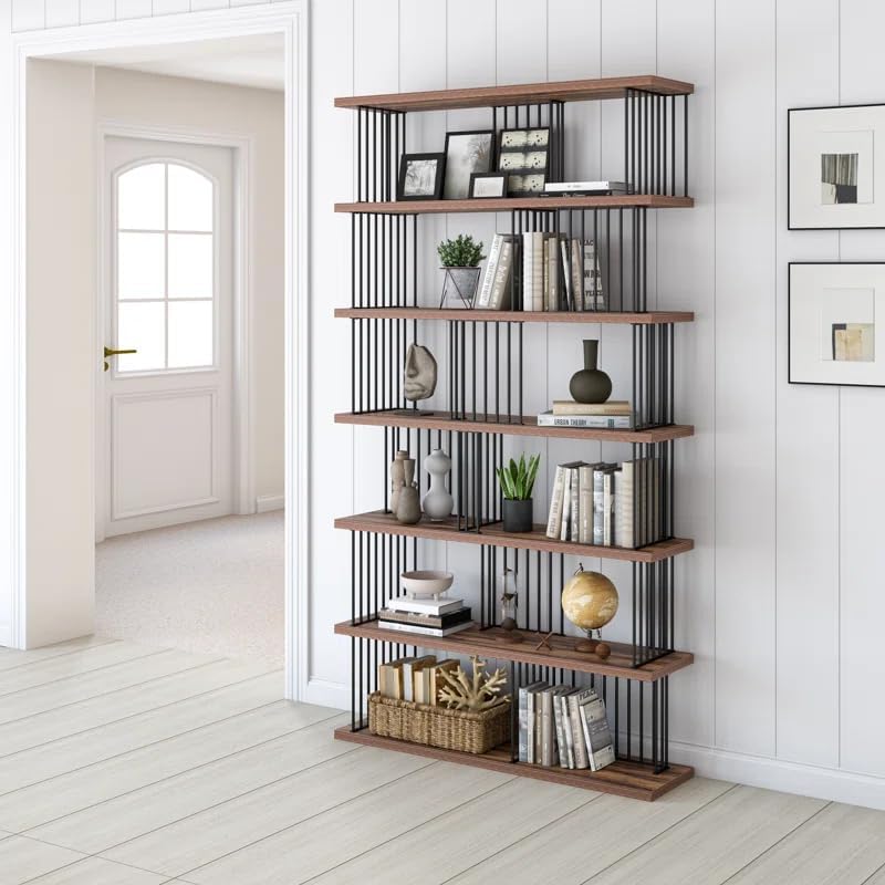 DAVEE Modern & Contemporary Antique Wood 6-Tier Bookcase - 86.81'' H X 47.24'' W X 11.81'' D