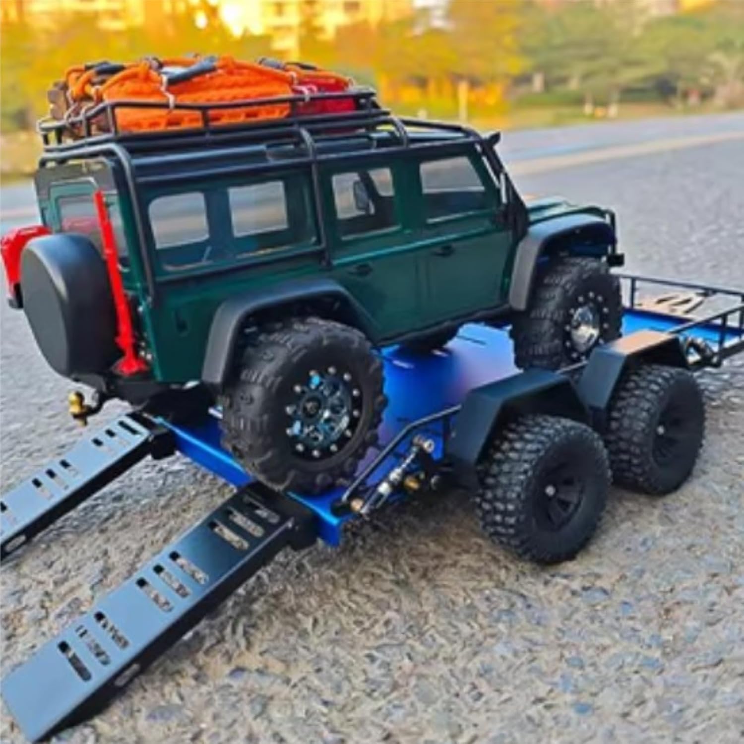 RC Car Accessories for TRX4M 1/18 Metal Trailer Car Cargo Carrier RC Crawler Car Upgrade Parts Accessories(Blue)