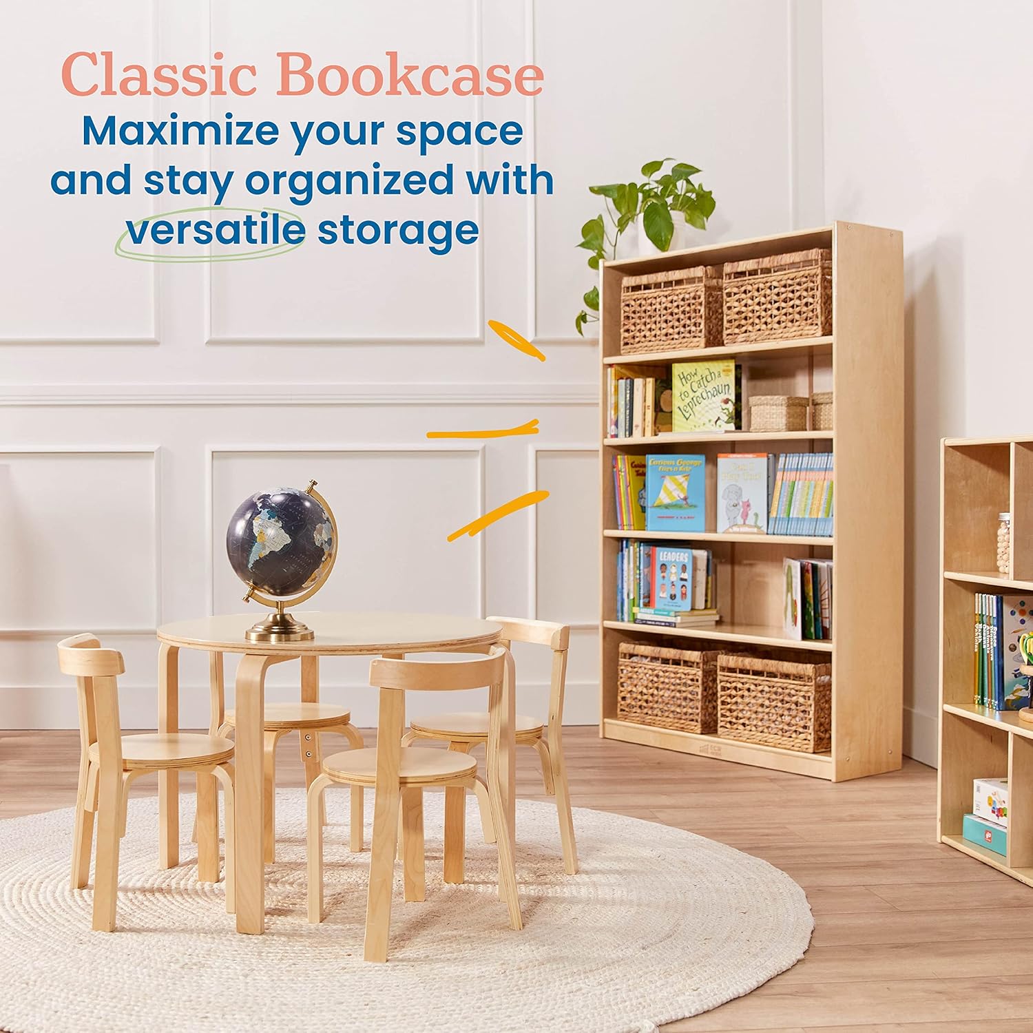 ECR4Kids Classic Bookcase, 60in, Adjustable Bookshelf, Natural