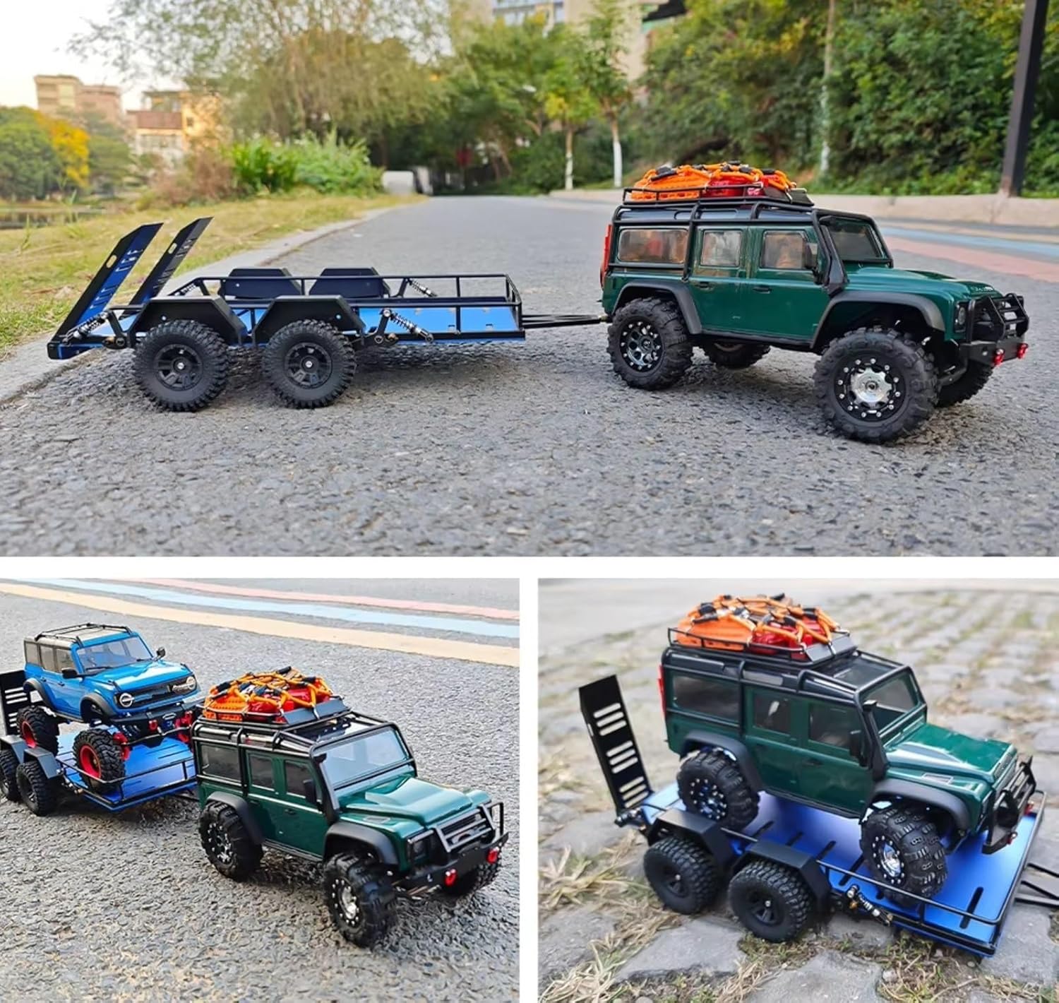 RC Car Parts Compatible with TRX4M 1/18 RC Crawler Car Upgrade Modification Parts Accessories Metal Trailer Car Cargo Carrier(Blue)