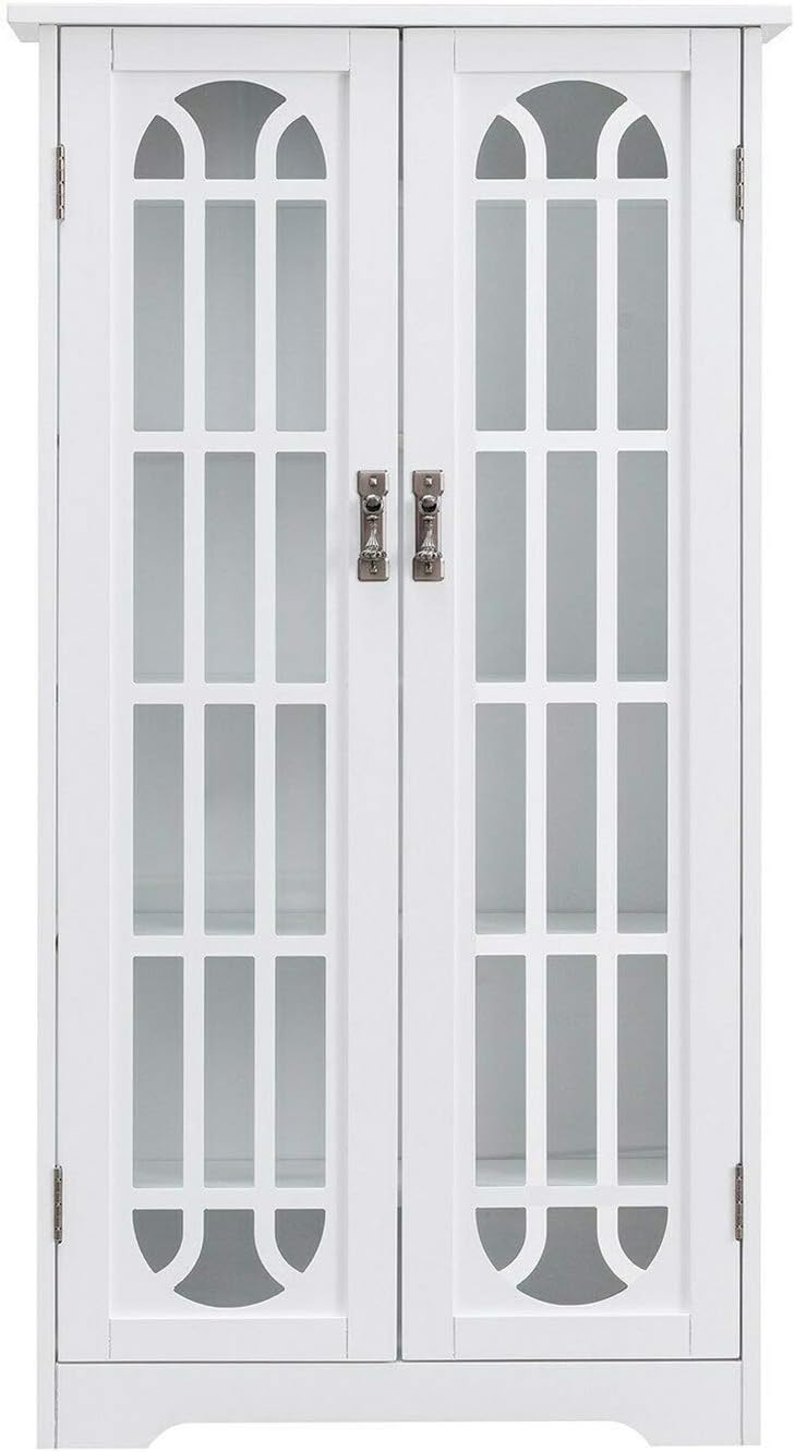 Thaweesuk Shop Wooden Media Cabinet 6 Shelf Storage Tower Glass Door Stand Display Bookcase Living Room Office Decor Organizer Furniture Home Office Wood White New 26.25