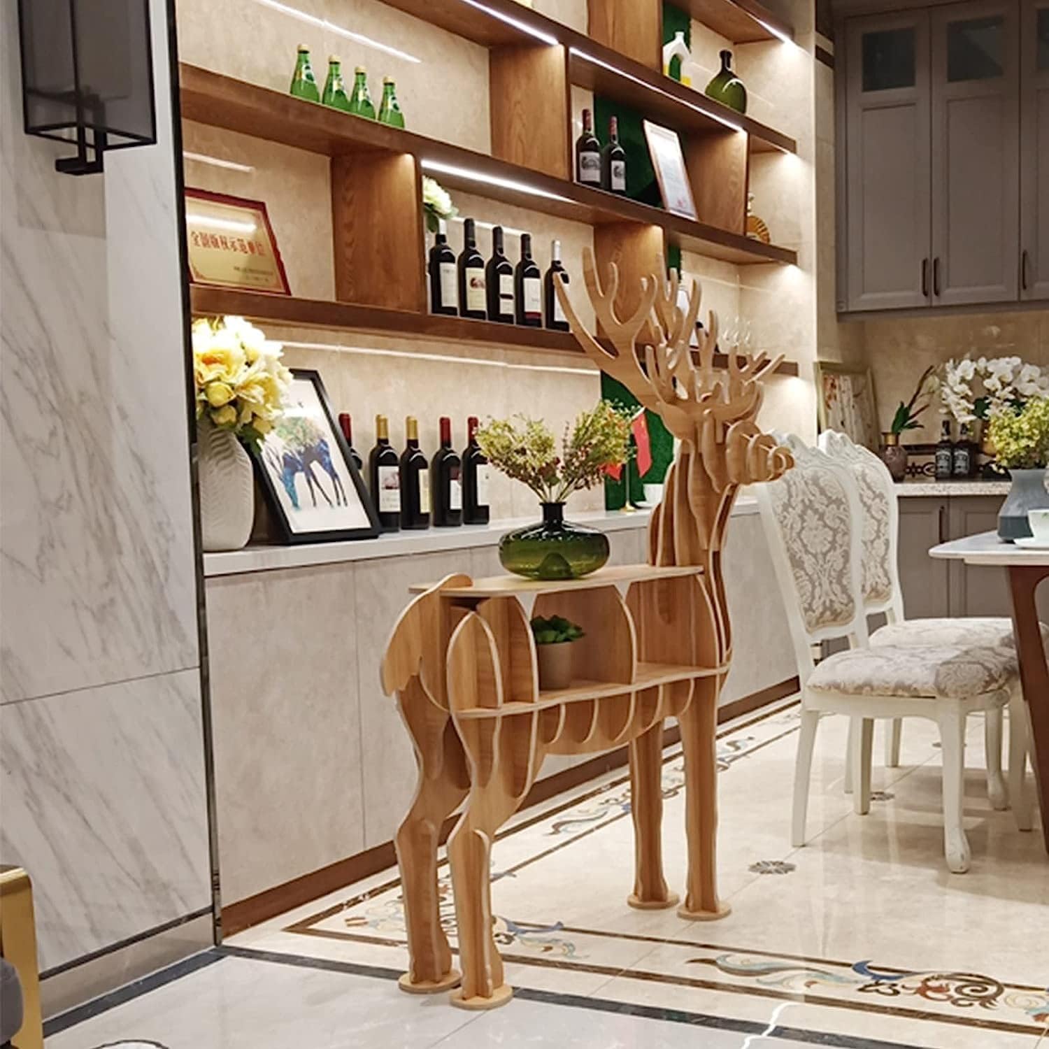 PAASHE Bookshelf Creative Solid Wood Bookcase Animal Shape Shelf Horse Bookshelves Vertical Floor Ornaments Rack Bookcase