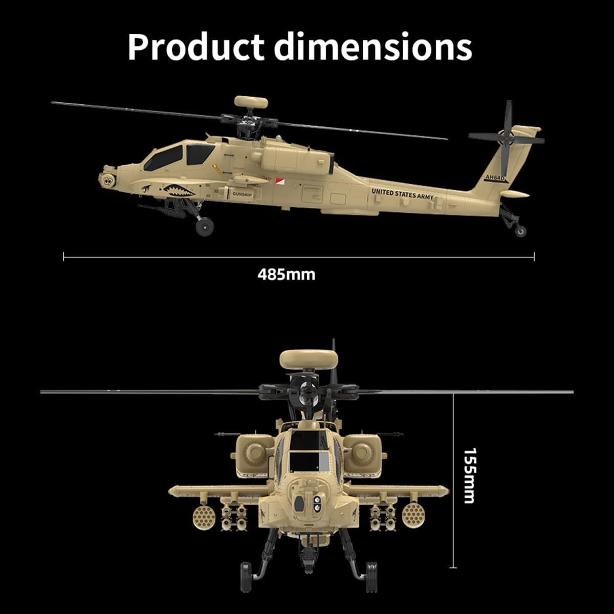 1/32 RC F11-N AH64 Helicopter, 2.4G 6CH Dual Rotor Military Aircraft, 6G/3D Flight with Optical Flow Altitude Hold, Desert Yellow Apachhe Helicopter