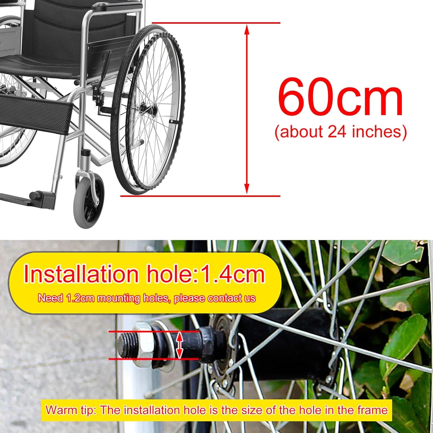 Wheelchair Wheels Replacement Rear 24 Inch Non Pneumatic Solid Wheelchair Rear Wheel, Moving Silent Non Slip Puncture Proof Wheelchair Caster Wheels (Black)