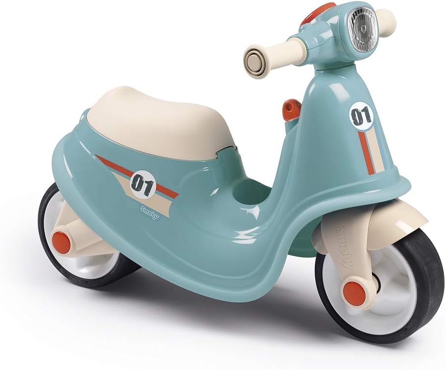 Smoby Porteur Scooter Bleu - Pour Bébé de 18 Mois - Coffre a jouets Sous le Siege - L?64,5 x l34 x H47,5 cm