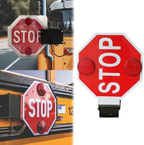 18'' LED Stop Sign for School Bus - High Visibility Aluminum Parking Signal Arm, Flashing, Automatic Retraction, Side-Mounted (2pcs) - Essential Safety Equipment