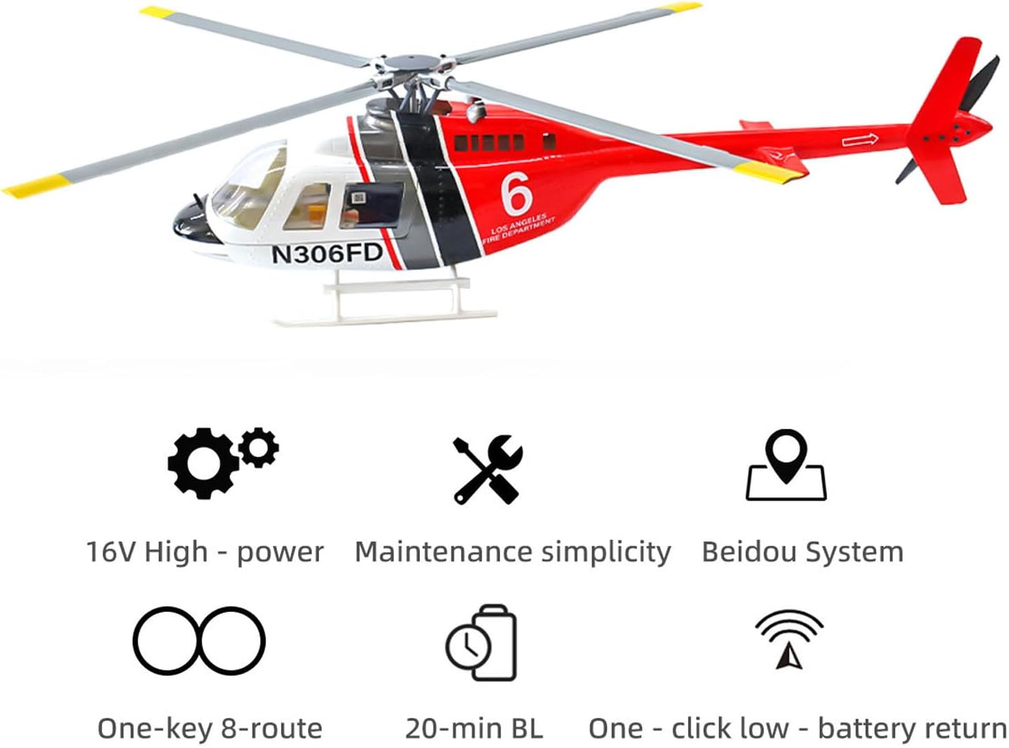 2.4G RC Scale FlyWing Bell 206 Helicopter 4 Blade Rotor Remote Control Aircraft GPS Brushless Motor Battery RTF Smart Drone Gift Hobby Grade Model