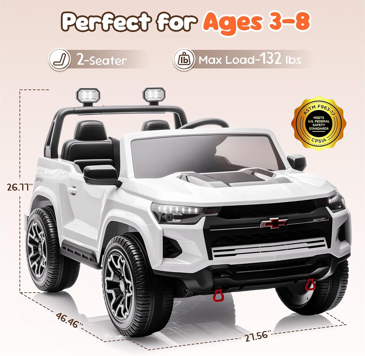 24V Ride On Car for Toddlers and Kids, Licensed Chevrolet Colorado ZR2 2-Seater Electric Truck with Remote Control, 4WD Battery Power Wheels Vehicle, LED Lights, Bluetooth, 200 lbs Load