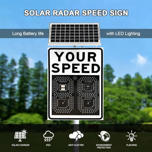 Solar-Powered Speed Limit Radar Sign with LED Display, Wireless Remote Traffic Feedback, IP65 Weatherproof, 60x90cm - Enhance Safety and Visibility on Roads