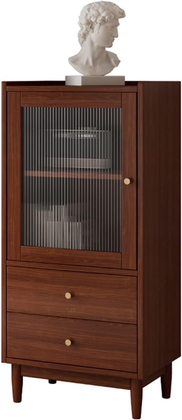 Solid Wood Bookcase with Glass Door, Simple Modern Storage Cabinet, Living Room Display Cabinet Floor-to-Ceiling Bookshelf MINGPING (Color : 45CM Walnut Color 2layers)