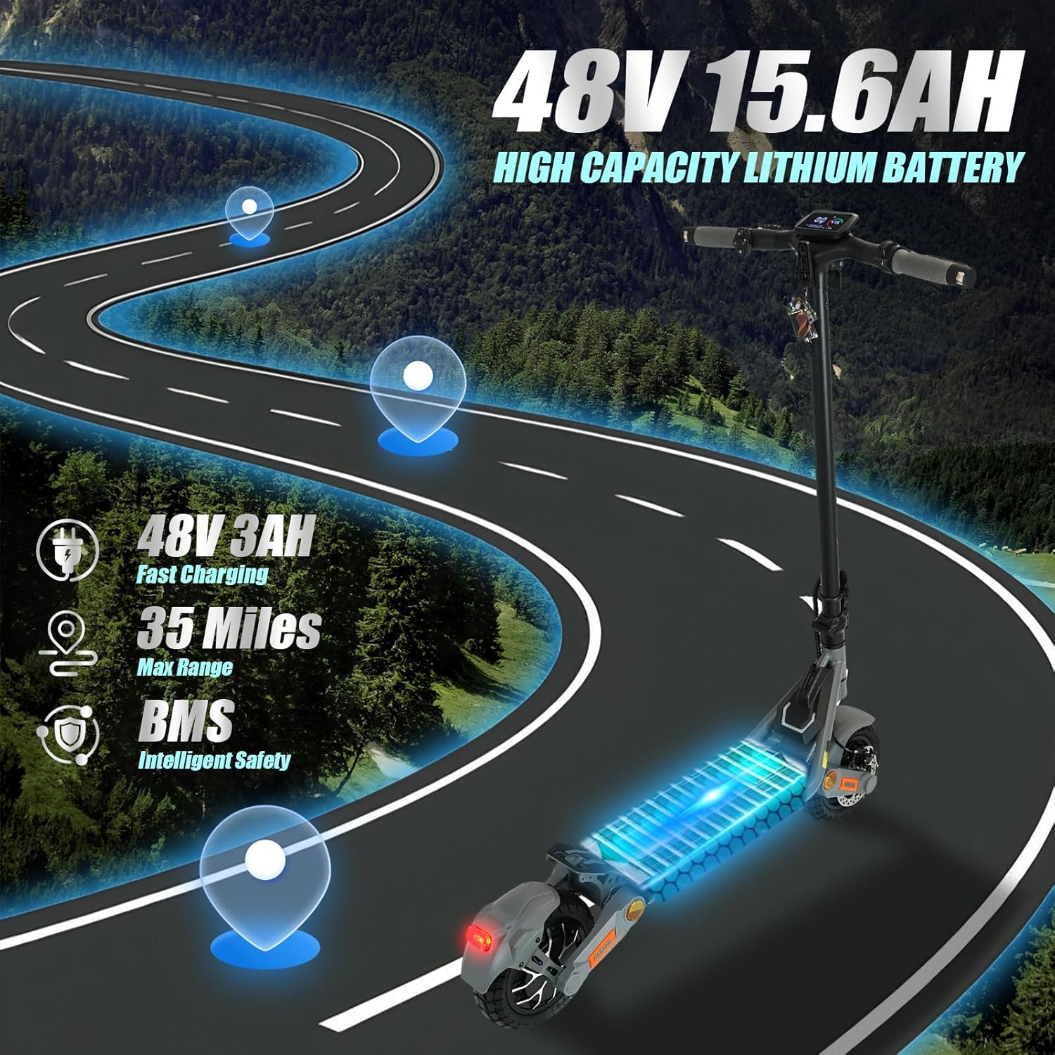 Electric Scooter for Adults, 1200/1600/5000/5600W Dual Motor Fast E Scooter, Up to 35-50 MPH Top Speed & 35-52 Miles Long Range, Dual Brake, Off-Road Tires, Foldable Scooter(UL Certificated)