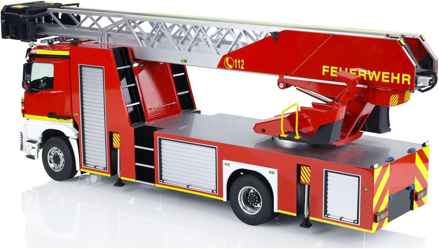 1/14 4X2 Metal Chassis Electric Lift Ladder Truck RC Fire Truck Two-Speed Transmission Differential Lock Light Sound System Hobby Grade Model for Ages 14+