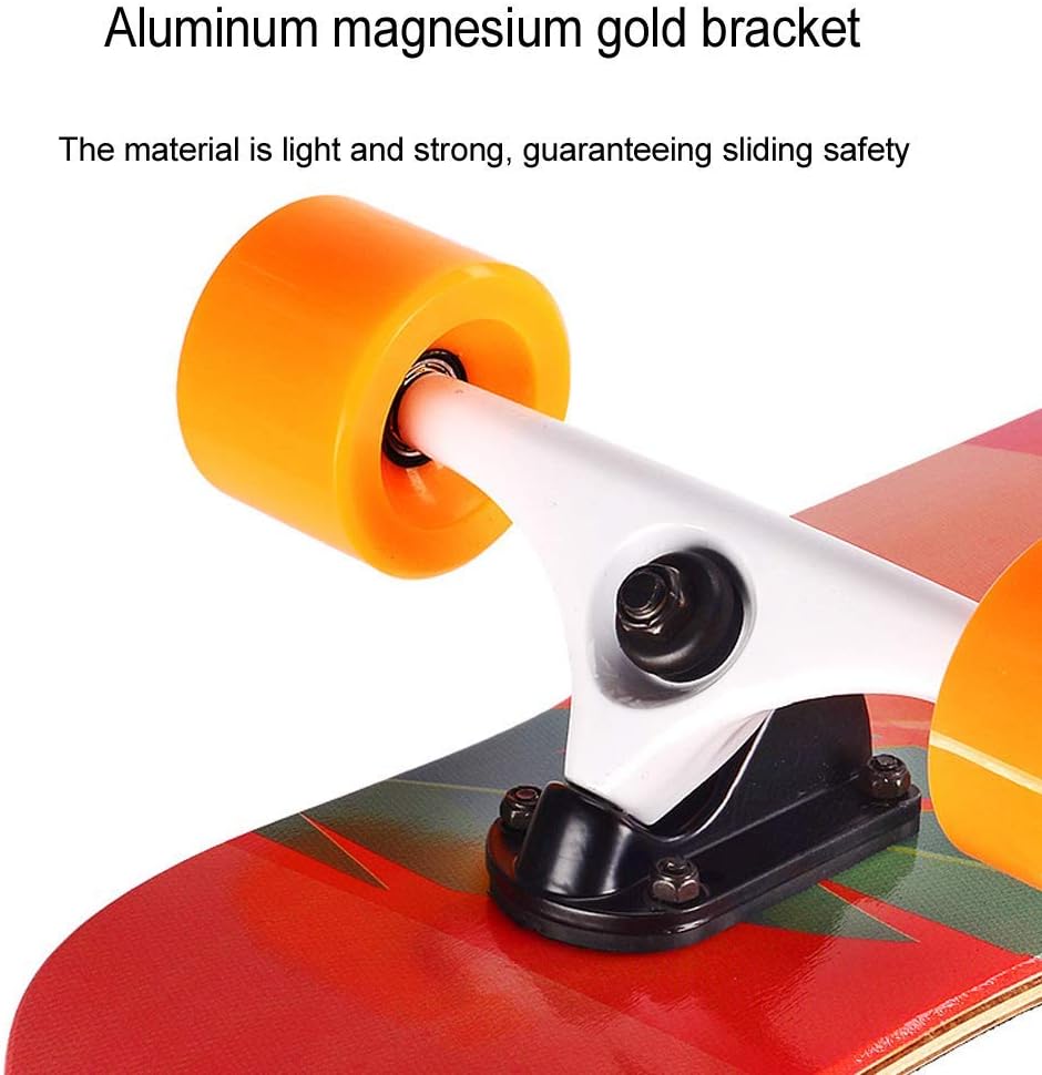 Longboard Complete Board 107×26cm with T-Tool + Spare Bearing + Backpack 9 Layers of Maple Double Kick Cruiser Skateboard High-Speed ABEC-11 Bearings for Youths Adults Kids Beginners (A)