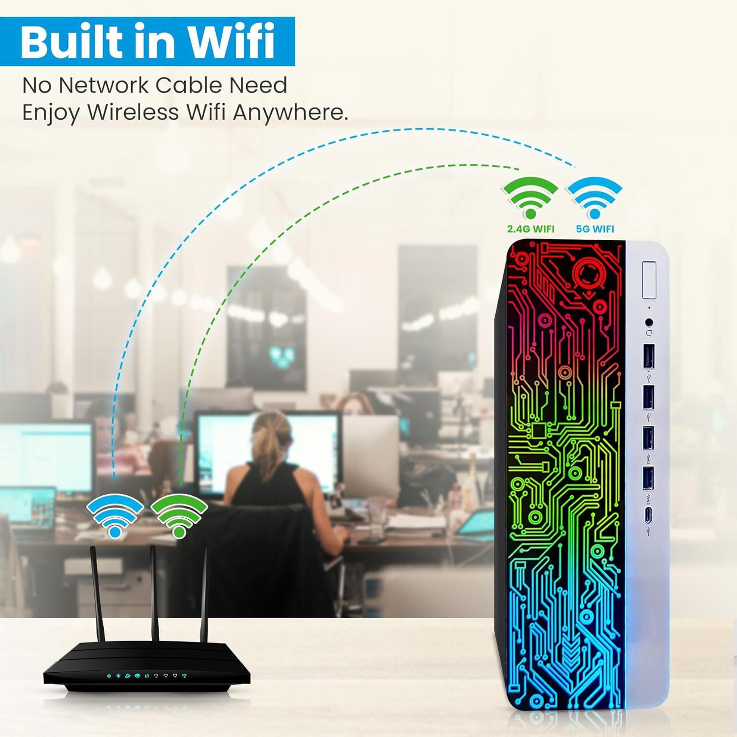 HP ProDesk RGB Desktop PC, Intel Core i5 6th Gen | 16GB DDR4 Ram | 512GB SSD | Dual 22 Inch Monitors | Gaming Keyboard & Mouse | Computer with AMD Radeon RX-550 4GB | Windows 11 Pro (Renewed)