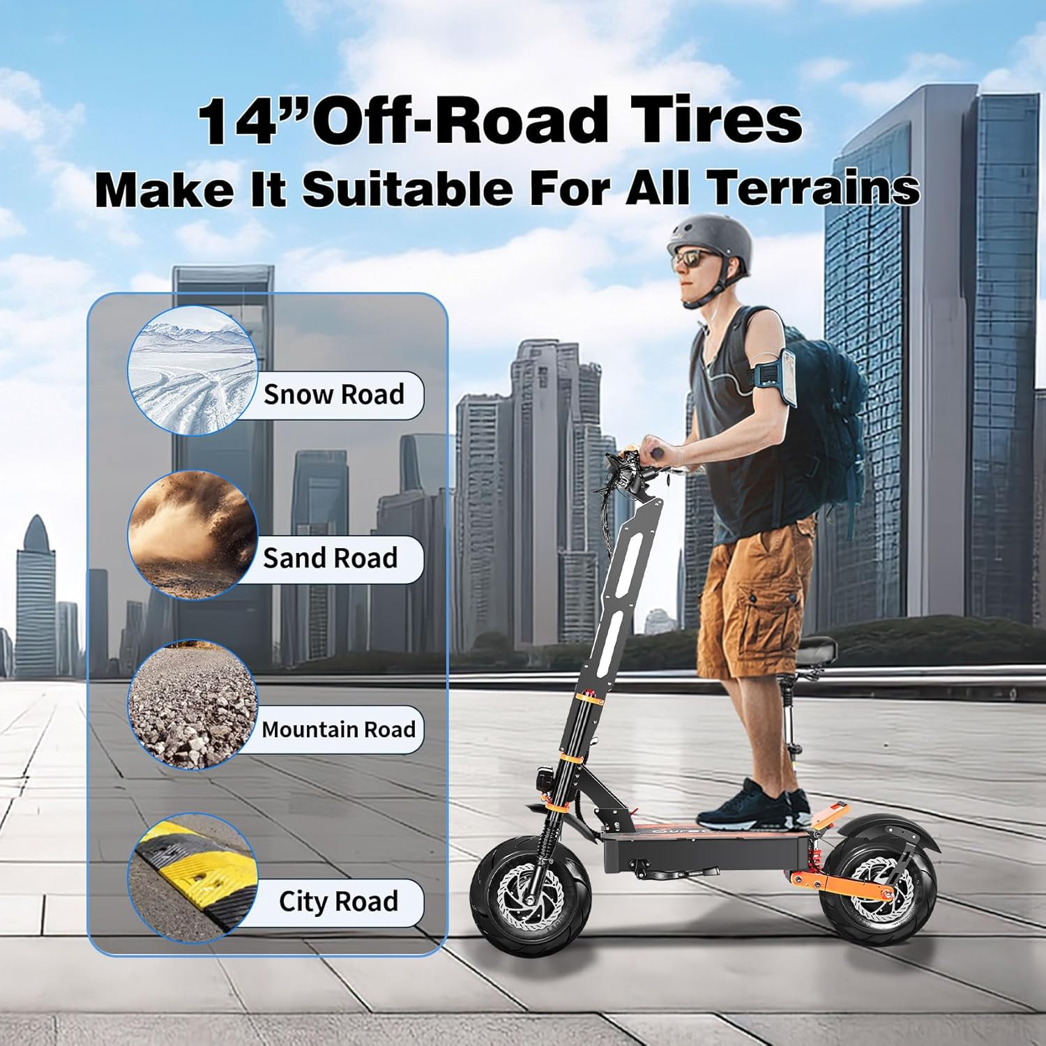 Adult Electric Scooter with Seat, 60V 8000W Dual Power, Orange Finger Hook Vertical Handlebar with LCD E Scooter, 340lb Capacity, 13