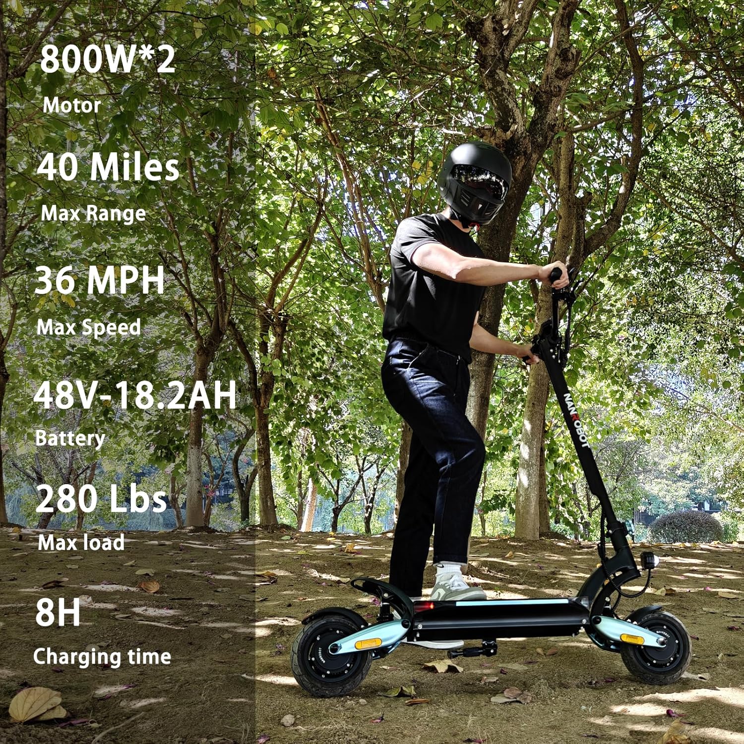 NANROBOT D6+ Lightning H1 Electric Scooter Adults 3000W Dual Motors 45 MPH Top Speed 75/40/18 Miles Long Range Fast Electric Scooter 10