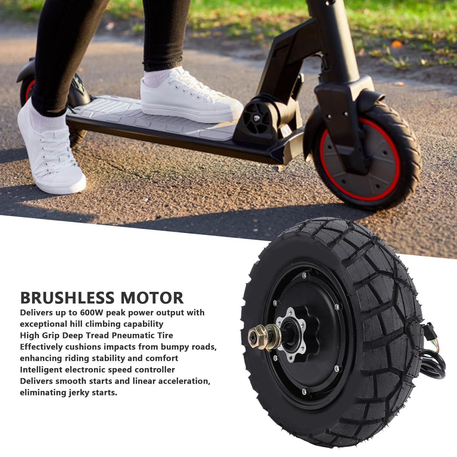600W Brushless Hub Motor Wheel for Kukirin G 2 Pro Electric Scooter 9 Inch Rear Wheel Drive Motor with Smart Controller Seamless Upgrade, Scooter Replacement