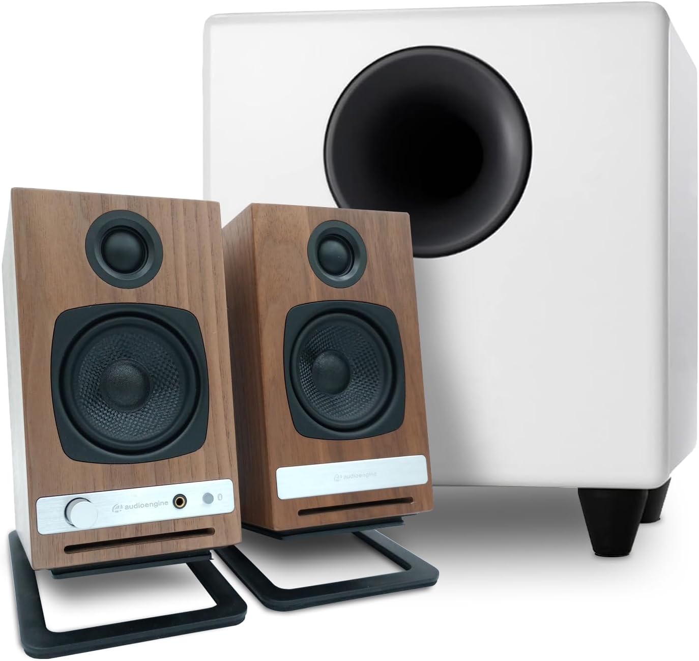 Audioengine A2 HD Walnut Computer Speakers with S8 Black Subwoofer and DS1M Stands