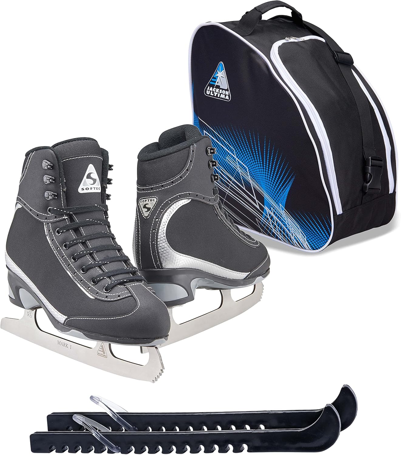 Jackson Ultima Softec Vista ST3200 ST3201 Figure Ice Skates for Women and Girls/Black, Navy, White Bundle with Guardog Skate Guards Jackson Skate Bag JL350