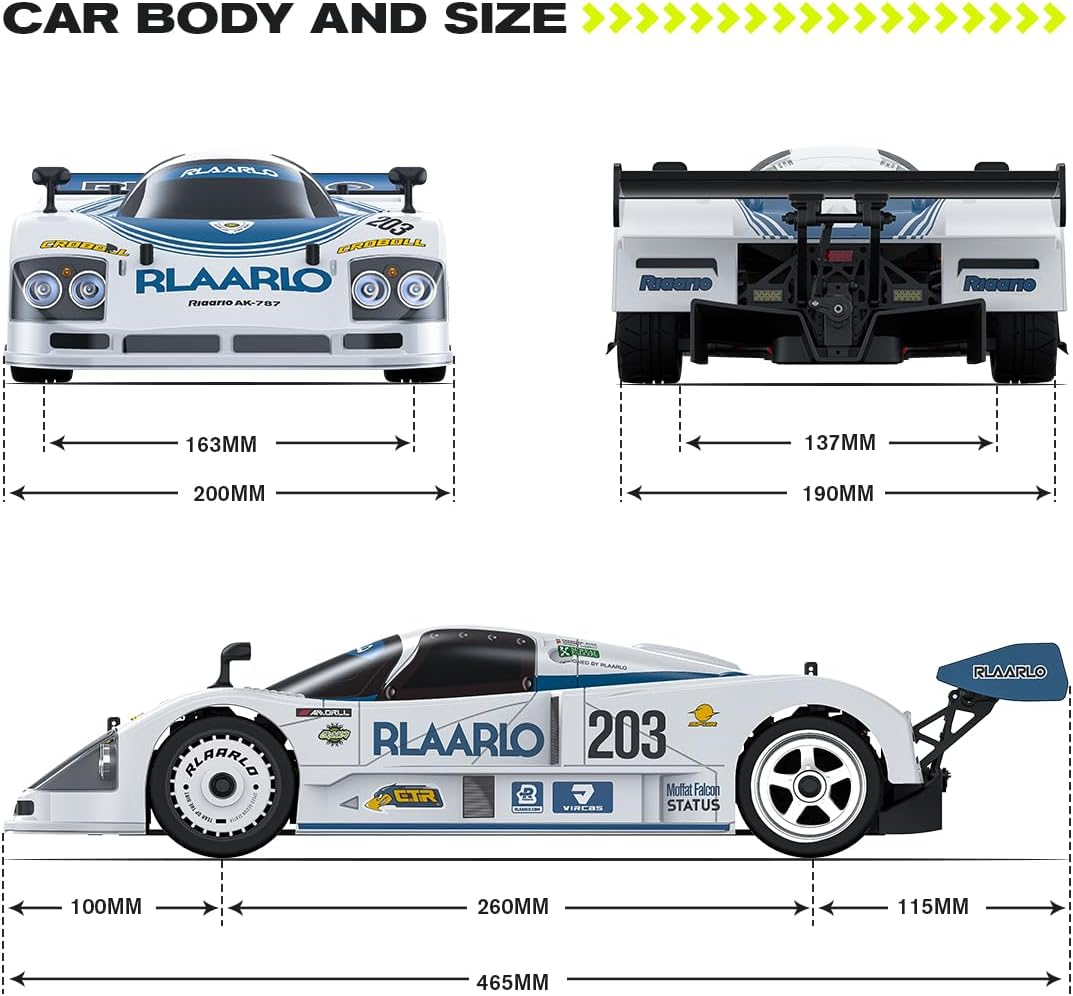 AMORIL RLAARLO 1/10 AK-787 Fast Brushless RC Cars for Adults,Max 75mph Hobby Electric On-Road RTR with 3650 4300KV Brushless Motor,60A Independent ESC,Remote Control Car for Boys,White