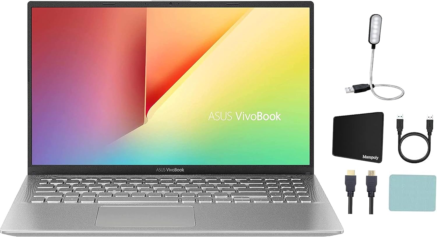ASUS VivoBook 15.6 inch FHD (1920x1080) Laptop, AMD Quad Core Ryzen 5 3500U 2.1GHz, 20GB DDR4, 1TB PCIe SSD, AMD Radeon Vega 8 Graphics, Windows 10 Home, Silver + Accessories