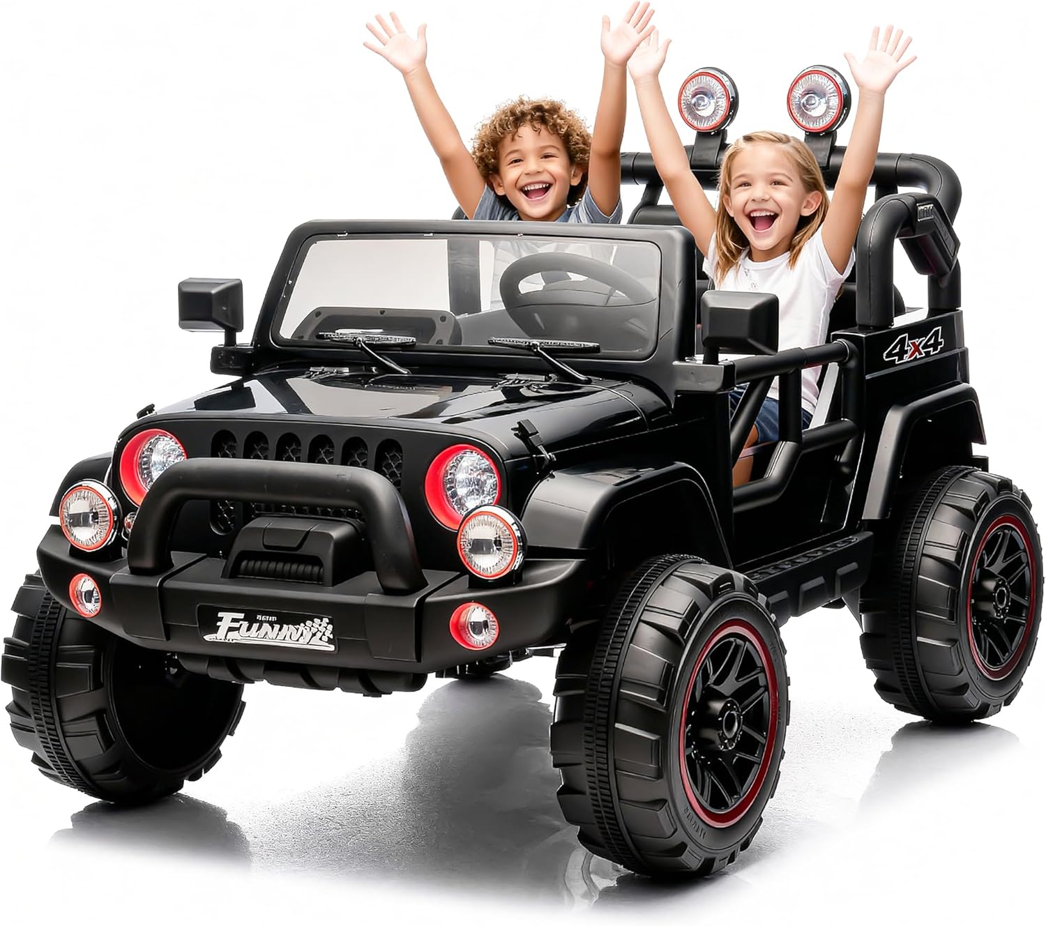 24V 2-Seater Ride On Car for Kids Ages 3-8 – Dual Motor Electric Vehicle with Remote Control, LED Lights, Bluetooth & USB Music, Slow Start, Safe & Durable (Black)