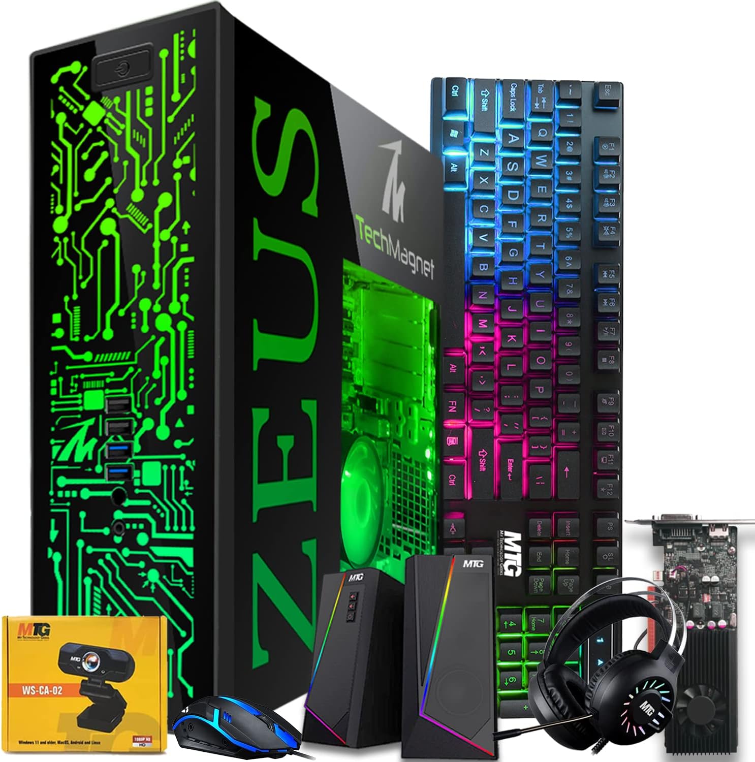 TechMagnet Gaming Desktop PC, Intel i5 6th Gen, Zeus Pro 6, GT 1030, 32GB RAM ARGB, 1TB SSD, RGB Front Panel 385 Patterns, RGB Kit, Windows 11 (Renewed)