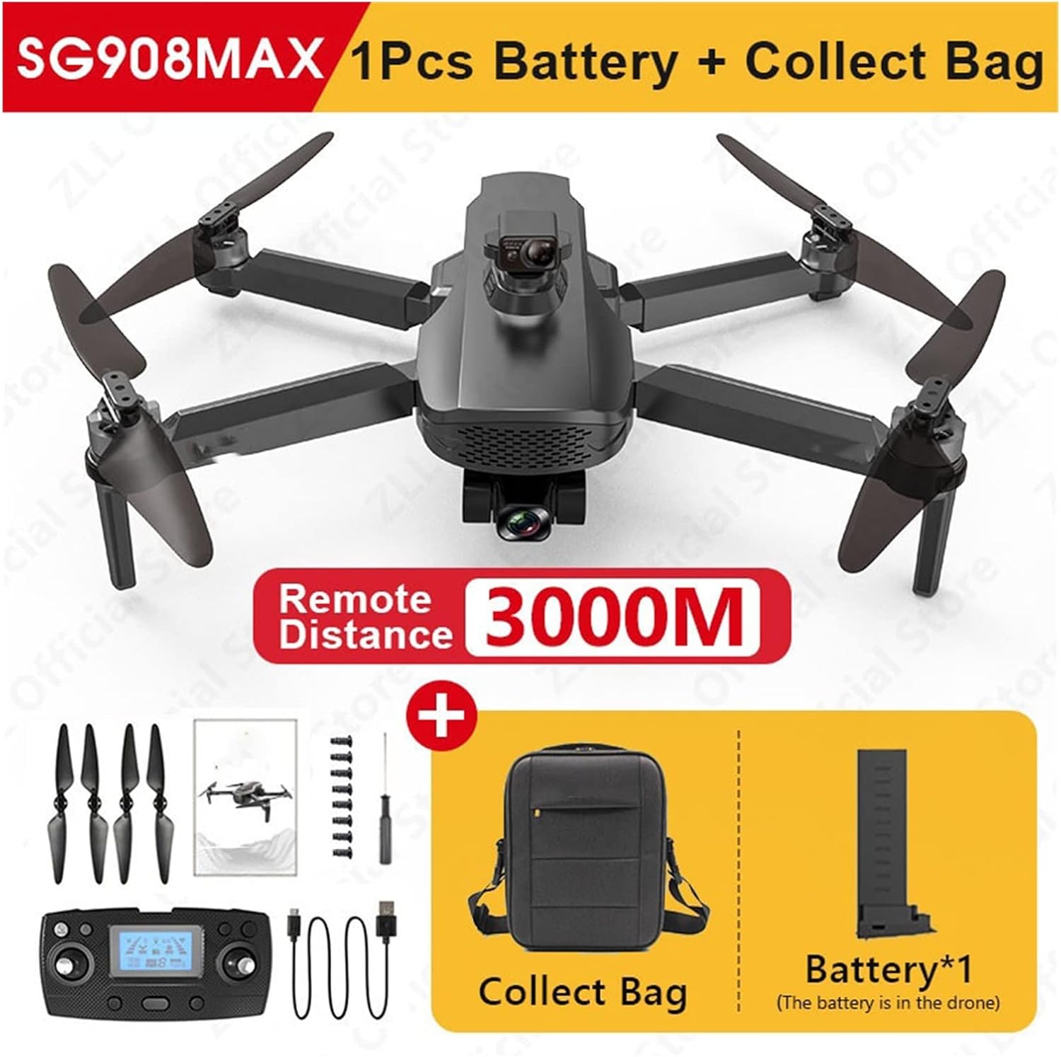 Drone Camera Drone Flight 3KM 4K HD RC Dron 3-Axis Gimbal Brushless Drones 5G WiFi GPS Professional Quadcopter One Key Take Off/Landing (Color : MAX-1B Size : 1) (Max 1b)