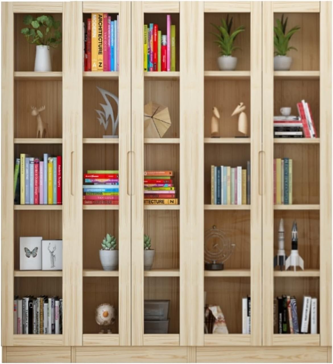KIRANDY Solid Wood Bookshelf, Children's Bookcase with Glass Door, Pine Wood Storage Cabinet for Living Room (Color : 180x180x30cm (A+B+C))