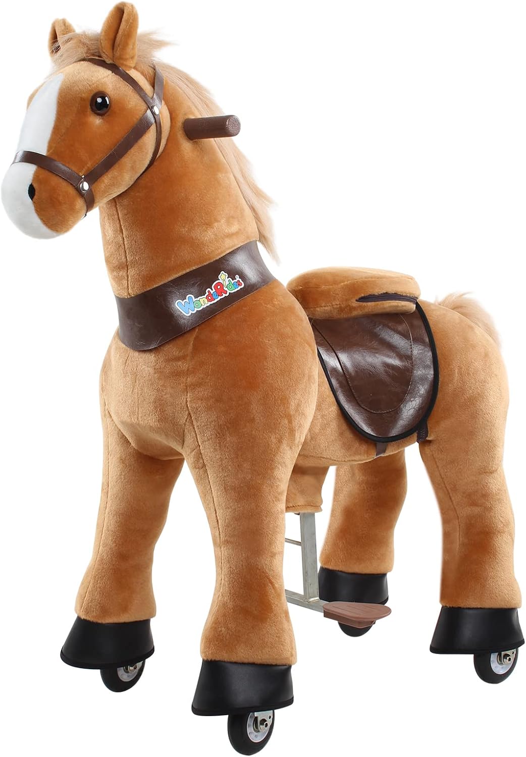 WondeRides Ride on Horse Pony Cycle Riding Horse Toy Size 4 for Age 4-9 M445, 36 Inch Height Riding Pony Ride Plush Giddy up Rocking Mechanical Walking Animal with Wheels No Battery for Child Kids