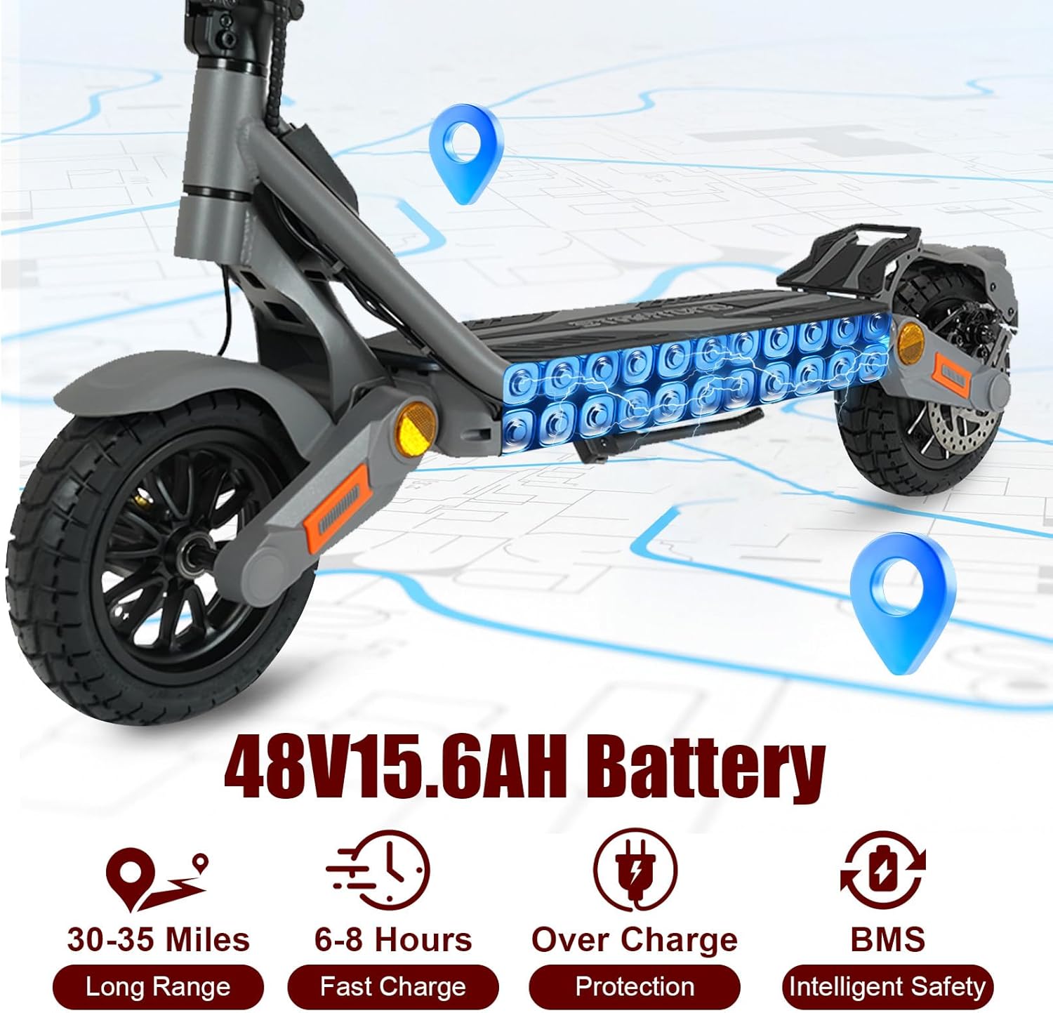 Fast Electric Scooter Adults, 1200W/5600W Off Road E Scooter, 35/50 Miles Long Range, 35/50 MPH Top Speed, 10/11