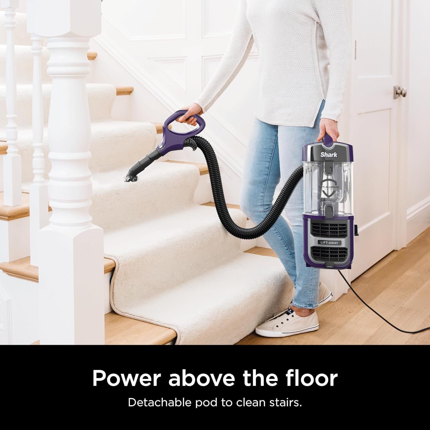 Shark Lift-Away Upright Vacuum with Powerfins, Self-Cleaning Brushroll, Anti-Allergen Complete Seal Technology, No Hair Wrap, LED Headlights, and Advanced Swivel Steering, Eggplant, ZD201
