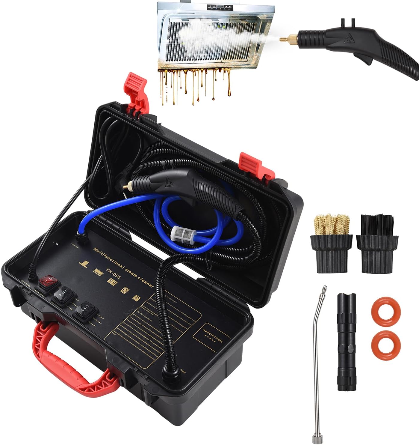 Ailgely High Pressure Steam Cleaner Handheld,1800W High Temp Portable Steamer Cleaning Machine,Tankless,Adjustable Steam,Hot and Cold Water Mode,for Air Conditioner Range Hood Car Cleaning