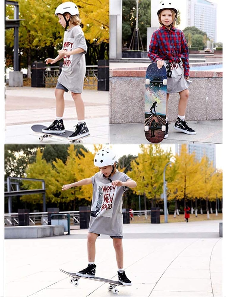 Skateboard Adult Tricks Skate Board for Beginner Birthday Gift Skateboards for Teens Girls Boys Adults Kids Childrens Beginner Assorted Design Skateboard (E)