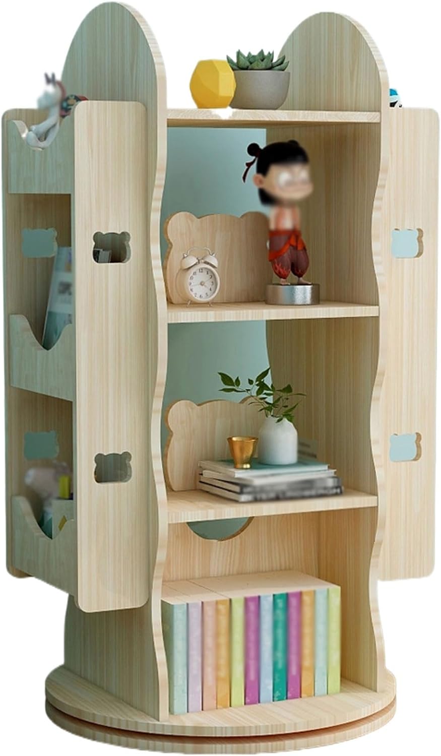 GAMAK Rotating Bookshelf Tower Wood, 4 Tier Rotating Bookshelf for Youth Small Corner Bookcase with Small Footprint, Visible Display Shelf Organizer for Home (Size : Cute)